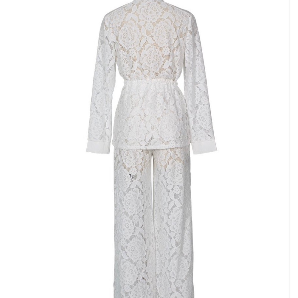 🌹(LAST SMALL) Lace Two Piece Pants Set - In White - Picture 8 of 9